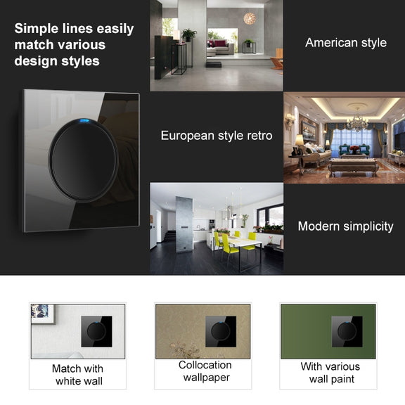 86mm Round LED Tempered Glass Switch Panel, Black Round Glass, Style:Two Billing Control