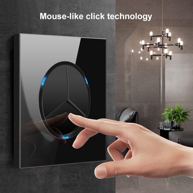 86mm Round LED Tempered Glass Switch Panel, Black Round Glass, Style:Four Open Dual Control