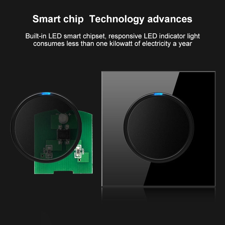 86mm Round LED Tempered Glass Switch Panel, Black Round Glass, Style:Telephone Socket