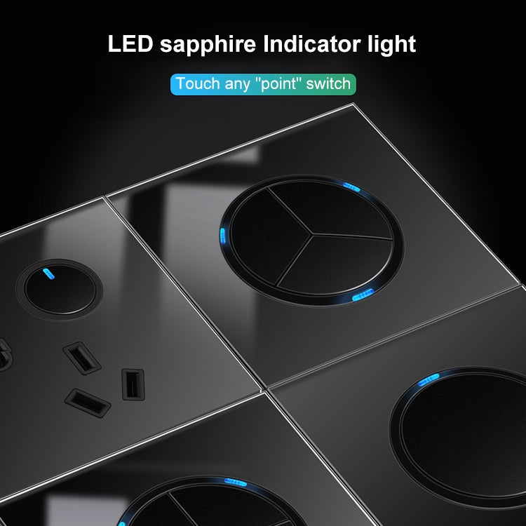 86mm Round LED Tempered Glass Switch Panel, Black Round Glass, Style:Telephone-Computer Socket