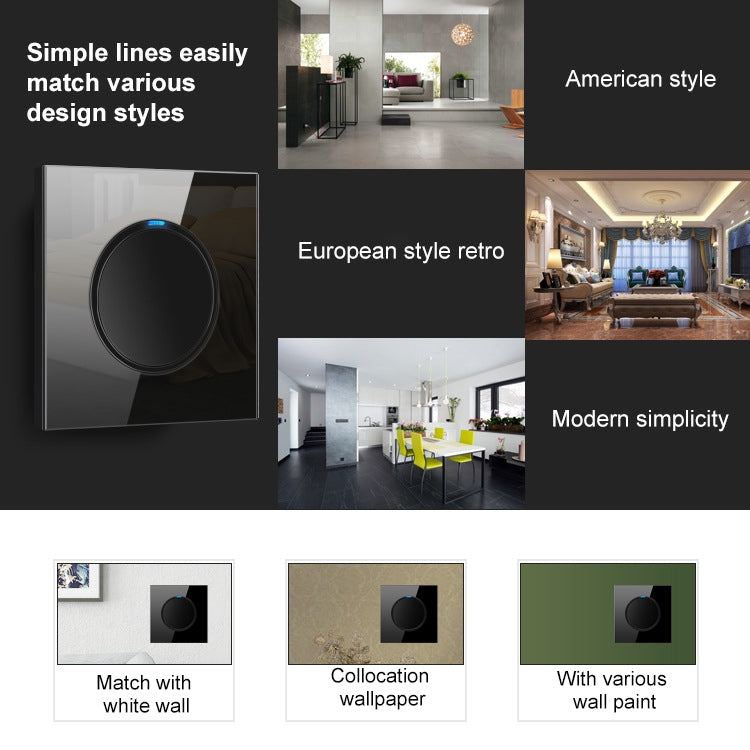86mm Round LED Tempered Glass Switch Panel, Black Round Glass, Style:Telephone-Computer Socket