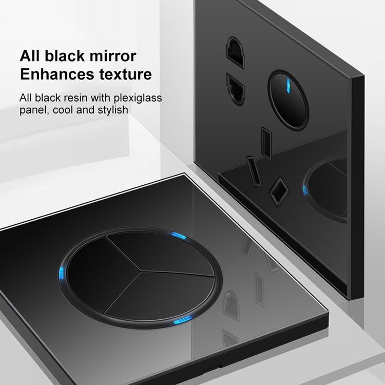 86mm Round LED Tempered Glass Switch Panel, Black Round Glass, Style:Telephone-Computer Socket