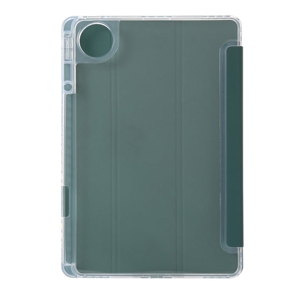 For Huawei Matepad 11 Pro 2024 Clear Acrylic 3-Fold Leather Tablet Case(Dark Green)
