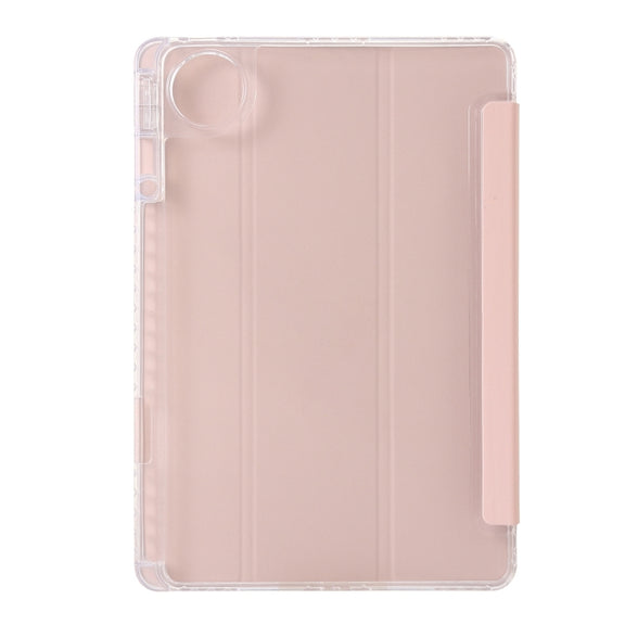 For Huawei Matepad 11 Pro 2024 Clear Acrylic 3-Fold Leather Tablet Case(Pink)