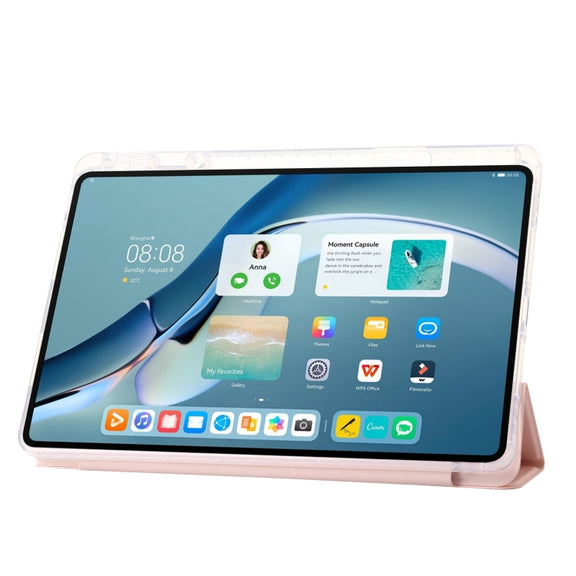 For Huawei Matepad 11 Pro 2024 Clear Acrylic 3-Fold Leather Tablet Case(Pink)