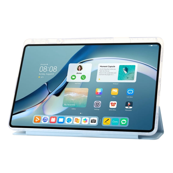 For Huawei Matepad 11 Pro 2024 Clear Acrylic 3-Fold Leather Tablet Case(Ice Blue)