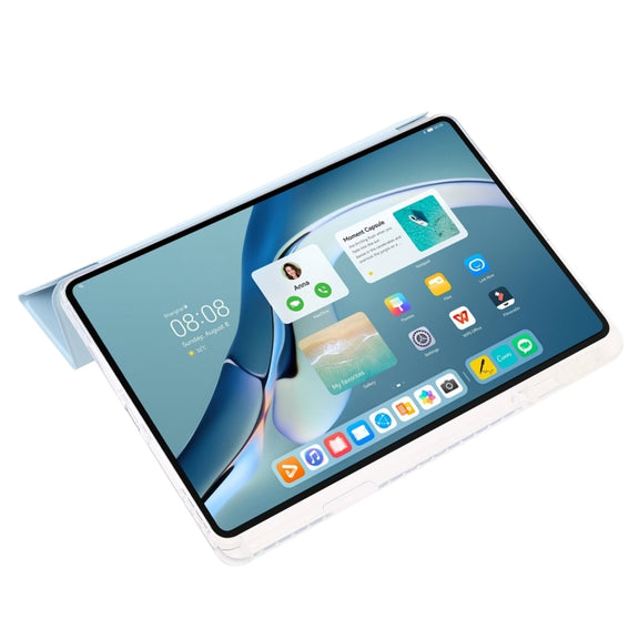 For Huawei Matepad 11 Pro 2024 Clear Acrylic 3-Fold Leather Tablet Case(Ice Blue)