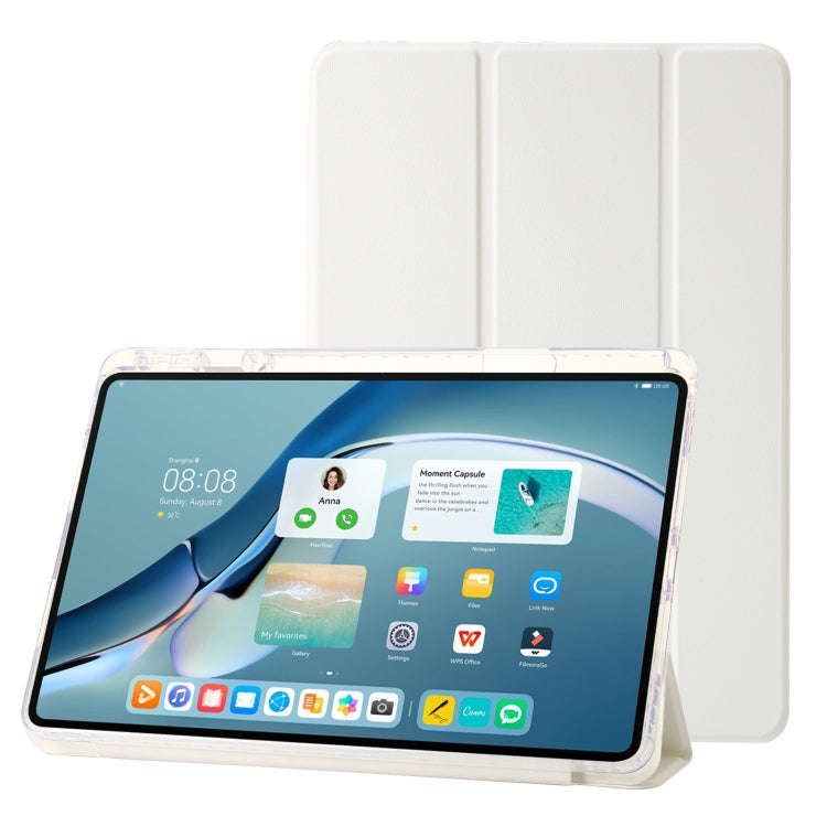 For Huawei MatePad Pro 13.2 2023 Clear Acrylic 3-Fold Leather Tablet Case(White)