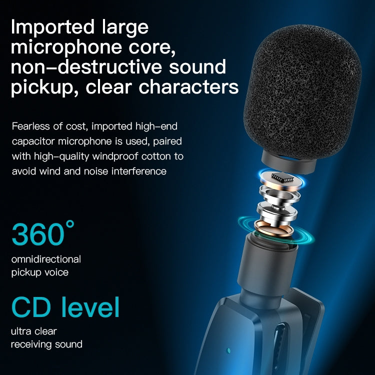 YESIDO KR11 Low-latency Wireless Lavalier Microphone with Type-C Receiver(Black)