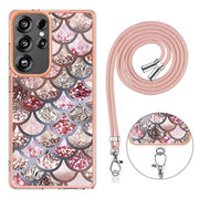 For Samsung Galaxy S25 Ultra 5G Electroplating Pattern IMD TPU Shockproof Case with Neck Lanyard(Pink Scales)