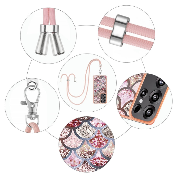For Samsung Galaxy S25 Ultra 5G Electroplating Pattern IMD TPU Shockproof Case with Neck Lanyard(Pink Scales)