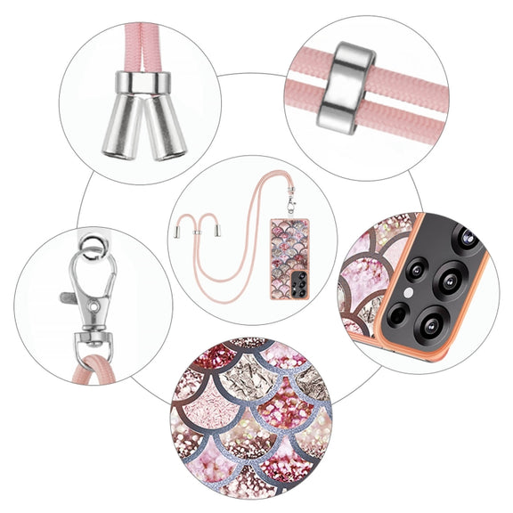 For Samsung Galaxy S25 Ultra 5G Electroplating Pattern IMD TPU Shockproof Case with Neck Lanyard(Pink Scales)