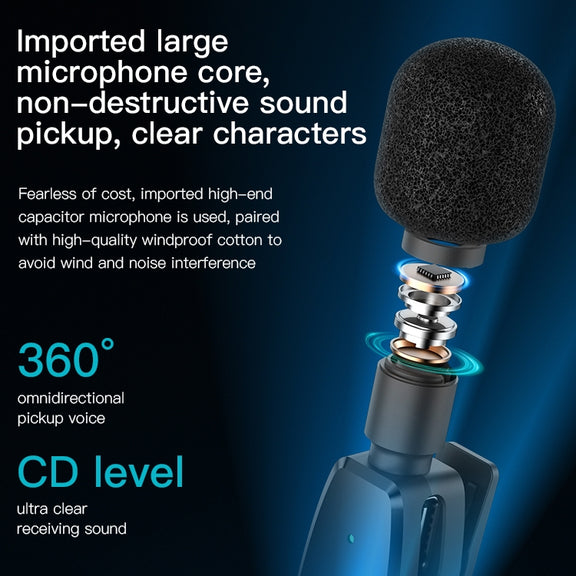 YESIDO KR14 Dual Transmitter Low-latency Wireless Lavalier Microphone with 8 Pin Receiver(Black)