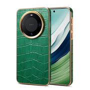 For Huawei Mate 60 Denior Crocodile Texture Genuine Leather Electroplating Phone Case(Green)