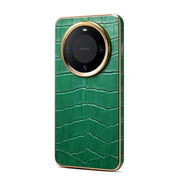 For Huawei Mate 60 Denior Crocodile Texture Genuine Leather Electroplating Phone Case(Green)