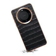 For Huawei Mate 60 Denior Crocodile Texture Genuine Leather Electroplating Phone Case(Black)