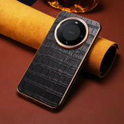 For Huawei Mate 60 Denior Crocodile Texture Genuine Leather Electroplating Phone Case(Black)