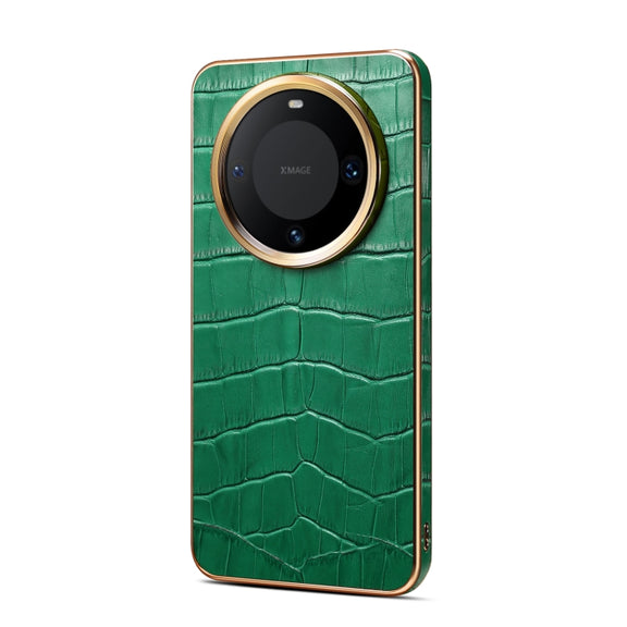 For Huawei Mate 60 Pro / Pro+ Denior Crocodile Texture Genuine Leather Electroplating Phone Case(Green)