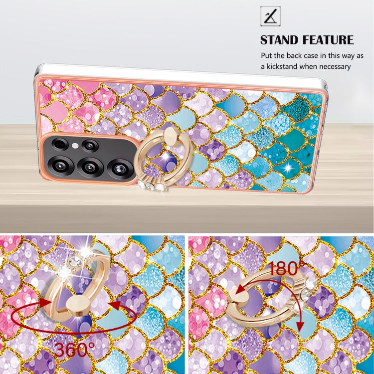 For Samsung Galaxy S25 Ultra 5G Electroplating Pattern IMD TPU Shockproof Case with Rhinestone Ring Holder(Colorful Scales)
