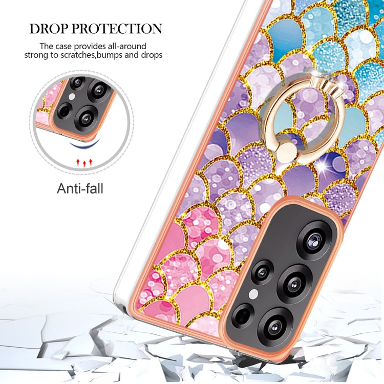 For Samsung Galaxy S25 Ultra 5G Electroplating Pattern IMD TPU Shockproof Case with Rhinestone Ring Holder(Colorful Scales)