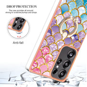 For Samsung Galaxy S25 Ultra 5G Electroplating Pattern IMD TPU Shockproof Case with Rhinestone Ring Holder(Colorful Scales)