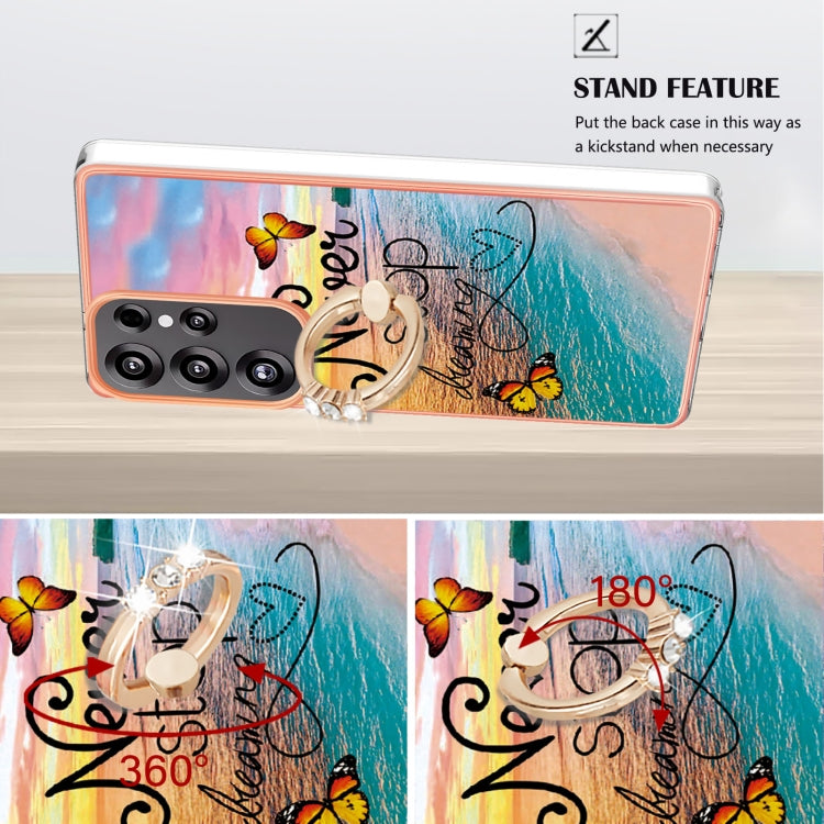 For Samsung Galaxy S25 Ultra 5G Electroplating Pattern IMD TPU Shockproof Case with Rhinestone Ring Holder(Dream Chasing Butterfly)