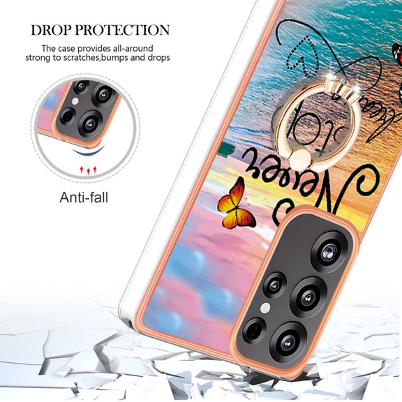 For Samsung Galaxy S25 Ultra 5G Electroplating Pattern IMD TPU Shockproof Case with Rhinestone Ring Holder(Dream Chasing Butterfly)