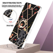 For Samsung Galaxy S25 Ultra 5G Electroplating Splicing Marble Flower Pattern TPU Shockproof Case with Rhinestone Ring Holder(Black Flower)