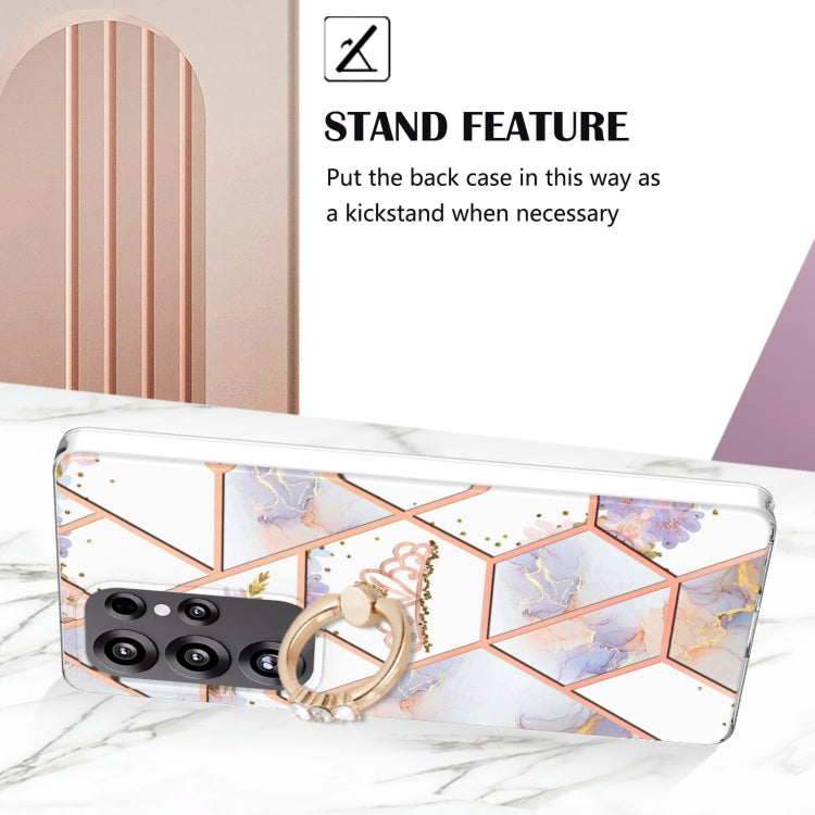 For Samsung Galaxy S25 Ultra 5G Electroplating Splicing Marble Flower Pattern TPU Shockproof Case with Rhinestone Ring Holder(Imperial Crown)