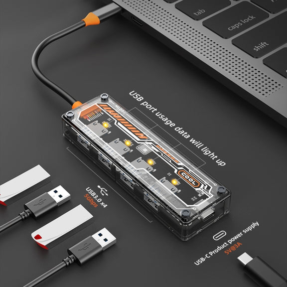 SW4U-C 5 in 1 Type-C to Type-C + 4 x USB3.0 HUB Docking Station(Grey)