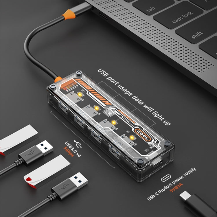 SW4U-C 5 in 1 Type-C to Type-C + 4 x USB3.0 HUB Docking Station(Grey)