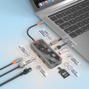 SW8V 8 in 1 Type-C to USB + HDMI + RJ45 + SD/TF HUB Docking Station(Grey)