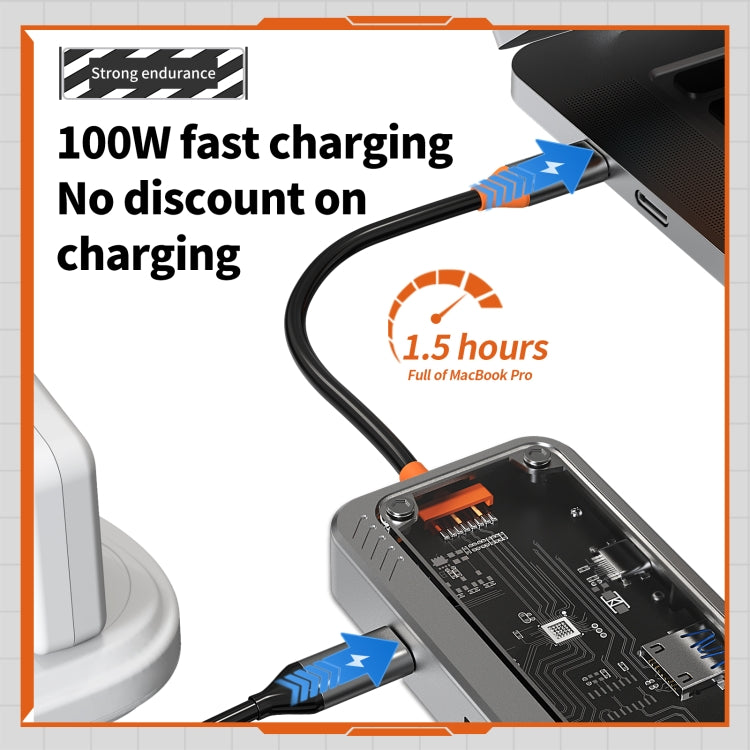 SW8V 8 in 1 Type-C to USB + HDMI + RJ45 + SD/TF HUB Docking Station(Grey)
