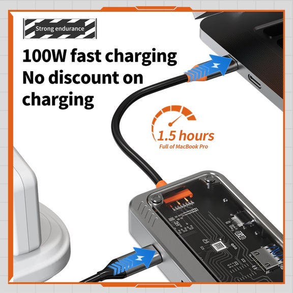 SW8V 8 in 1 Type-C to USB + HDMI + RJ45 + SD/TF HUB Docking Station(Grey)