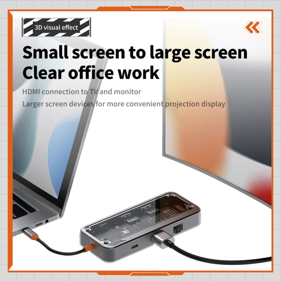 SW8V 8 in 1 Type-C to USB + HDMI + RJ45 + SD/TF HUB Docking Station(Grey)