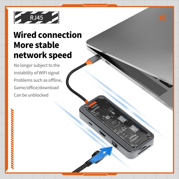 SW8V 8 in 1 Type-C to USB + HDMI + RJ45 + SD/TF HUB Docking Station(Grey)