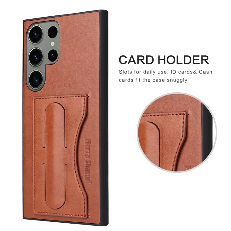 For Samsung Galaxy S24 Ultra 5G Fierre Shann Full Coverage Protective Leather Phone Case(Brown)