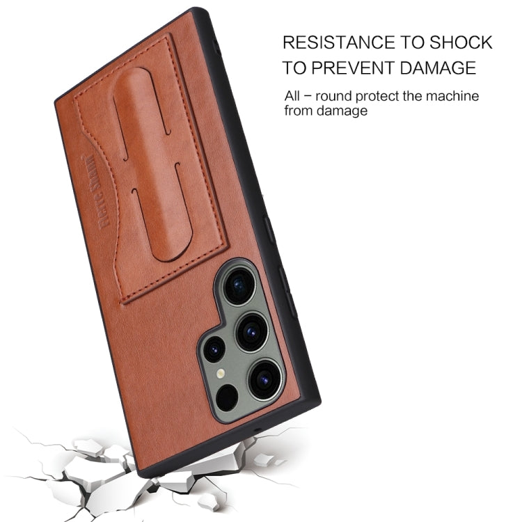 For Samsung Galaxy S24 Ultra 5G Fierre Shann Full Coverage Protective Leather Phone Case(Brown)