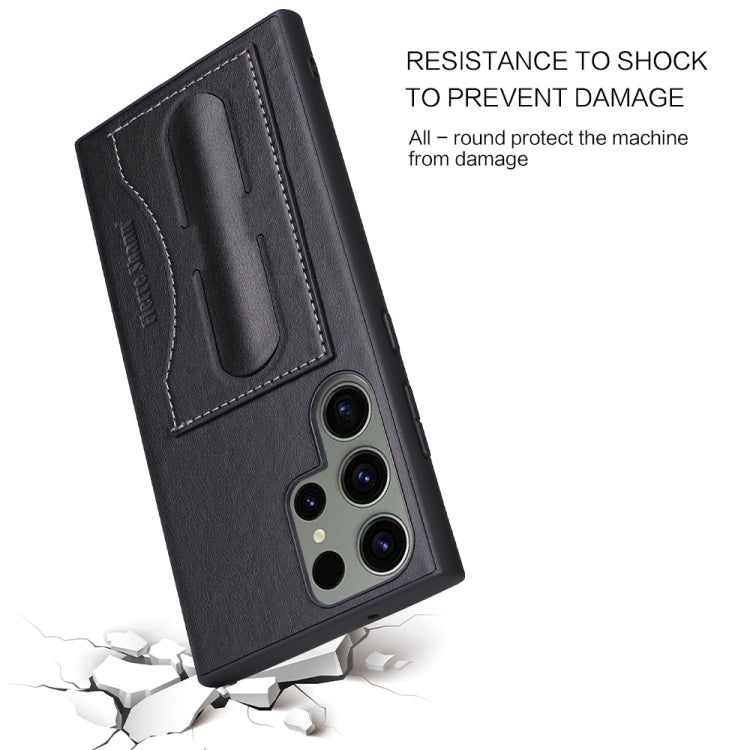 For Samsung Galaxy S24 Ultra 5G Fierre Shann Full Coverage Protective Leather Phone Case(Black)