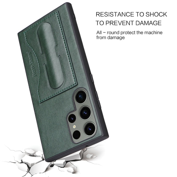 For Samsung Galaxy S24+ 5G Fierre Shann Full Coverage Protective Leather Phone Case(Green)