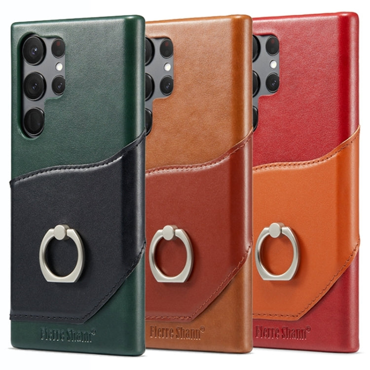For Samsung Galaxy S24 Ultra 5G Fierre Shann Oil Wax Texture Genuine Leather Back Phone Case(Red)