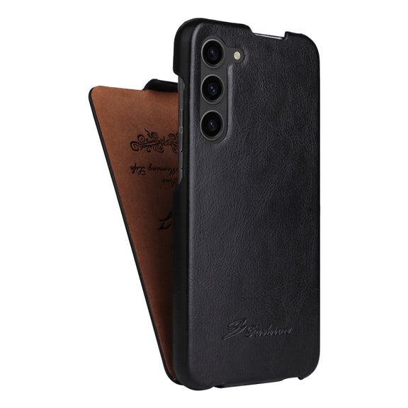 For Samsung Galaxy S24+ 5G Fierre Shann 64 Texture Vertical Flip PU Leather Phone Case(Black)