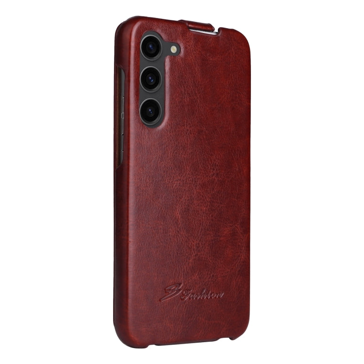 For Samsung Galaxy S24+ 5G Fierre Shann 64 Texture Vertical Flip PU Leather Phone Case(Brown)