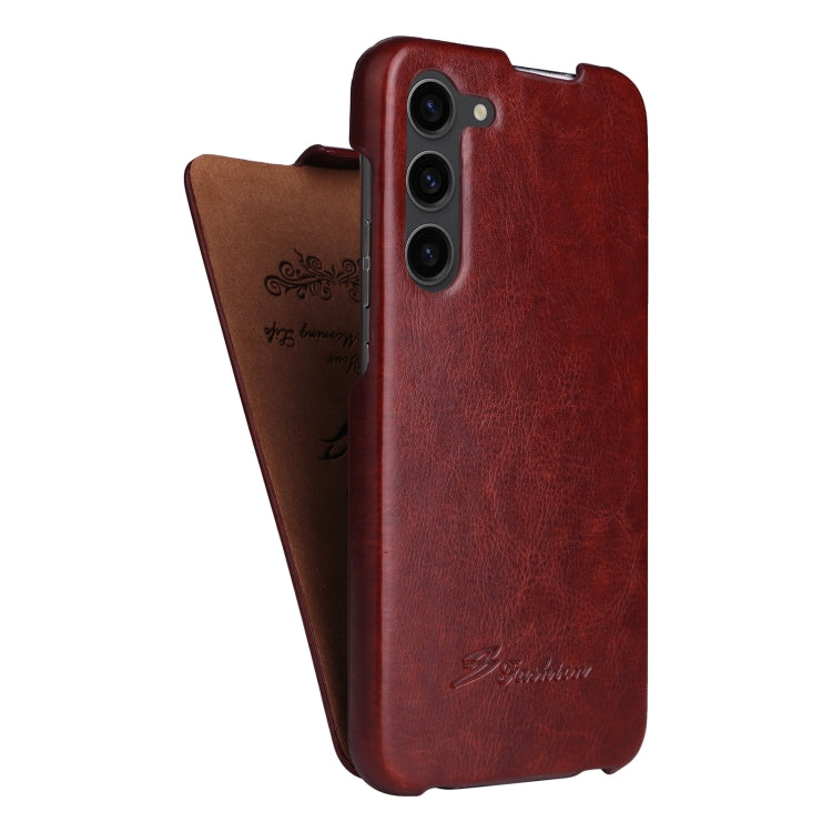 For Samsung Galaxy S24+ 5G Fierre Shann 64 Texture Vertical Flip PU Leather Phone Case(Brown)