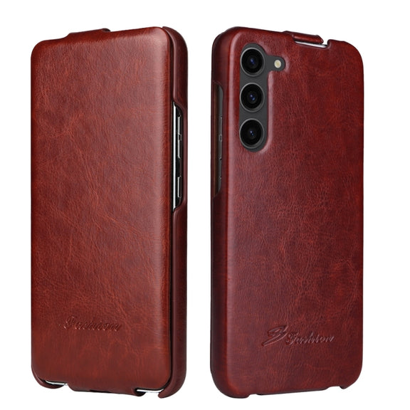 For Samsung Galaxy S24+ 5G Fierre Shann 64 Texture Vertical Flip PU Leather Phone Case(Brown)