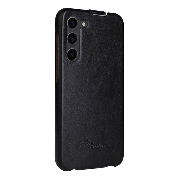 For Samsung Galaxy S24 5G Fierre Shann 64 Texture Vertical Flip PU Leather Phone Case(Black)