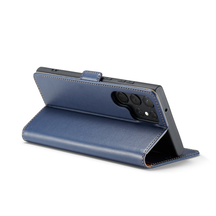 For Samsung Galaxy S24 Ultra 5G Fierre Shann PU Genuine Leather Texture Phone Case(Blue)