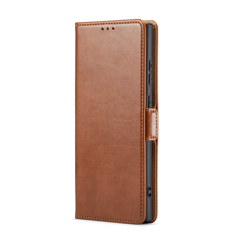 For Samsung Galaxy S24 Ultra 5G Fierre Shann PU Genuine Leather Texture Phone Case(Brown)