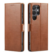 For Samsung Galaxy S24 Ultra 5G Fierre Shann PU Genuine Leather Texture Phone Case(Brown)