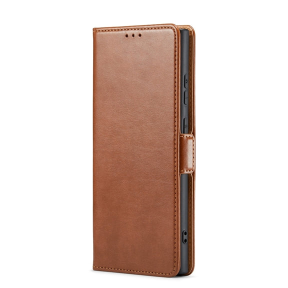 For Samsung Galaxy S24 Ultra 5G Fierre Shann PU Genuine Leather Texture Phone Case(Brown)